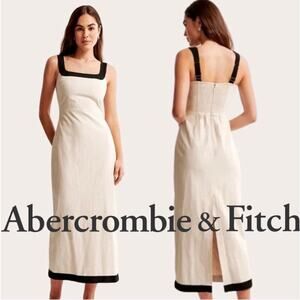 Abercrombie & Fitch linen square neck column midi dress size L